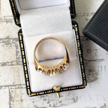 Cargar imagen en el visor de la galería, Vintage 9ct Gold 2.5 Carat Opal &amp; Diamond Ring. Edwardian Revival 3-Stone Trilogy Boat Ring. Antique Style Cocktail Ring, 1970 Hallmarks
