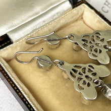 Load image into Gallery viewer, Antique Bohemian Garnet Pendant Drop Earrings. Art Nouveau Sterling Silver Red Garnet Earrings. Arts &amp; Crafts Era Celtic Knot Earrings.
