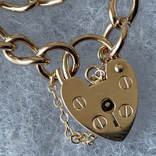 画像をギャラリービューアに読み込む, Vintage English 9ct Gold Curb Link Bracelet With Heart Padlock Clasp
