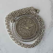 Lade das Bild in den Galerie-Viewer, Antique 1891 Morgan Sterling Silver Dollar Pendant On Belcher Chain. Huge American Liberty Coin Medallion Statement Pendant Necklace.

