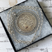 Cargar imagen en el visor de la galería, Antique 1891 Morgan Sterling Silver Dollar Pendant On Belcher Chain. Huge American Liberty Coin Medallion Statement Pendant Necklace.
