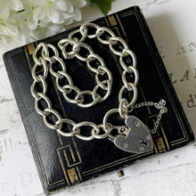 Load image into Gallery viewer, Vintage English Silver Curb Chain Bracelet With Love Heart Padlock
