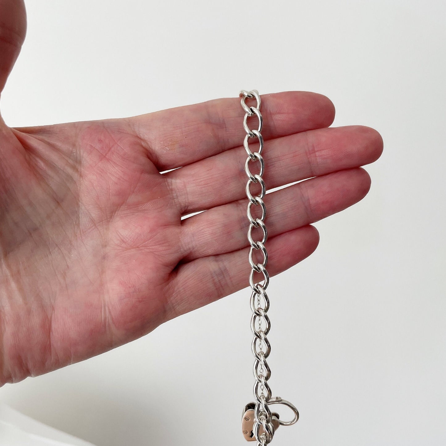 Vintage English Silver Curb Chain Bracelet With Love Heart Padlock