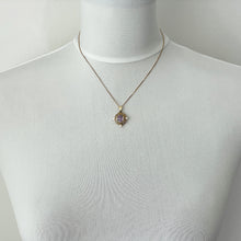 Load image into Gallery viewer, Vintage 9ct Gold Amethyst &amp; Pearl Pendant On 9ct Gold Chain. English Yellow Gold Art Nouveau Style Openwork Pendant Necklace.
