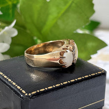 Load image into Gallery viewer, Vintage 9ct Gold 2.5 Carat Opal &amp; Diamond Ring. Edwardian Revival 3-Stone Trilogy Boat Ring. Antique Style Cocktail Ring, 1970 Hallmarks
