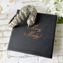 Load image into Gallery viewer, Victorian Etruscan Revival Silver Snake Bangle. Antique Wraparound Cuff Bracelet. British Design Registered Love Token Bangle Bracelet
