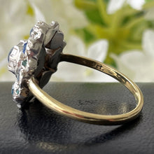Load image into Gallery viewer, Antique Victorian 9ct Gold &amp; Silver Aquamarine Paste Ring. Georgian Pale Blue Paste Flower Ring. Daisy Cluster Antique Paste Gemstone Ring
