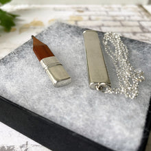 Load image into Gallery viewer, Antique Sterling Silver Pencil Necklace. Edwardian Antique Flat Pencil Pendant Fob, Chester 1914. Pencil Jewelry, Writing Pendant &amp; Chain
