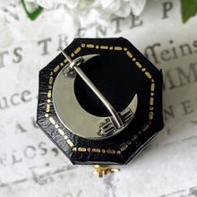 Cargar imagen en el visor de la galería, Victorian Scottish Malachite &amp; Silver Crescent Moon Brooch. Small Antique &quot;Honeymoon&quot; Lapel/Tie/Cravat/Stock Pin. Scottish Pebble Jewelry

