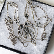 画像をギャラリービューアに読み込む, Vintage Edinburgh Silver Art Nouveau Iris Necklace. Sterling Silver Fancy Chain &amp; Flower Pendant Necklace. Antique Style Lavalier Necklace
