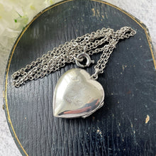 画像をギャラリービューアに読み込む, Vintage Sterling Silver Engraved Heart Locket Necklace. Large Love Heart Locket &amp; Chain. Edwardian Style Floral Engraved Sweetheart Locket
