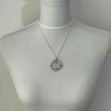 Load image into Gallery viewer, Vintage Scottish Silver Highland Fling Fob Pendant Necklace. Large Engraved Thistle, Rose &amp; Shamrock Scottish Dancing Medal Dated 1954.
