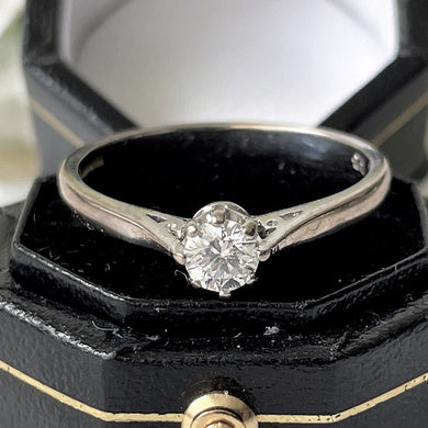 Vintage 18ct White Gold 2.50ct Diamond Solitaire Engagement Ring. Classic Art Deco Style Coronet Set 1/4ct Diamond Ring, Size O UK/ 7.25 USA