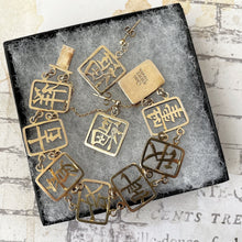 Cargar imagen en el visor de la galería, Vintage Chinese Good Fortune Gold Vermeil Bracelet &amp; Earrings. Wai Kee Hong Kong Lucky Chinese Character Jewelry Set. Asian Symbol Amulets
