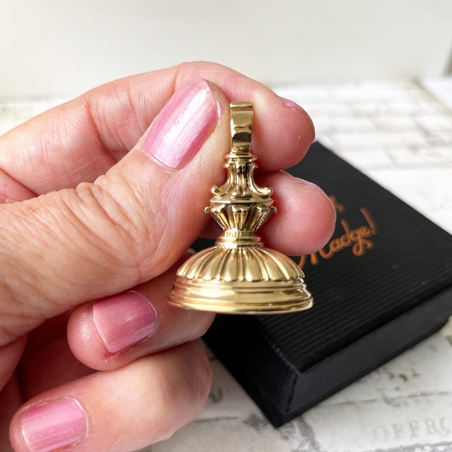 Antique 18ct Gold Carnelian Fob Seal Pendant with Coat of Arms. Georgian/Victorian Boar & Wolf "Suo Marte" Large Wax Seal Necklace Pendant
