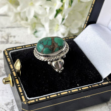 Load image into Gallery viewer, Vintage Sterling Silver &amp; Turquoise Native American Ring. Heart Motif Turquoise Gemstone Cabochon Ring. Boho Silver Ring, UK/K, US/5-1/4
