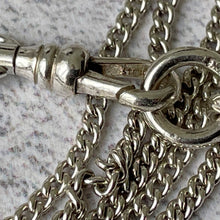 Load image into Gallery viewer, Edwardian 58” Long Guard Chain Silver Necklace &amp; Swivel Dog Clip. Antique Art Deco Sterling Silver Curb Chain Sautoir Necklace, Muff Chain
