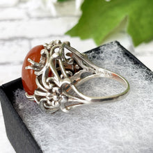 Load image into Gallery viewer, Antique Arts &amp; Crafts Silver Carnelian Floral Ring. Edwardian Art Nouveau Sterling Silver Dome Statement Ring, Size UK N-1/2, US 7
