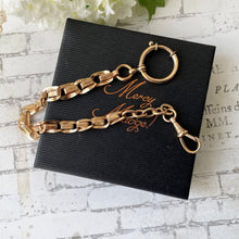 Load image into Gallery viewer, Antique 14ct Rolled Rose Gold Fancy Link Short Watch Chain. Edwardian Engraved Albertina, Dog Clip &amp; Large Bolt Ring. Watch Chain Bracelet
