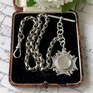 Victorian Silver Belcher Watch Chain & Cross Pattée Fob