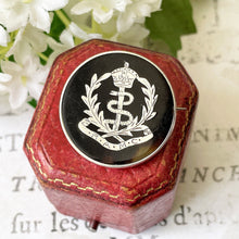 Cargar imagen en el visor de la galería, Antique Royal Army Medical Corps Silver Sweetheart Brooch, 1916 Hallmark. Edwardian Piqué Work Miniature Army Badge Pin. Love Token Jewelry
