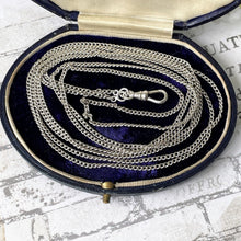 画像をギャラリービューアに読み込む, Edwardian 58” Long Guard Chain Silver Necklace &amp; Swivel Dog Clip. Antique Art Deco Sterling Silver Curb Chain Sautoir Necklace, Muff Chain
