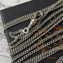 画像をギャラリービューアに読み込む, Edwardian 58” Long Guard Chain Silver Necklace &amp; Swivel Dog Clip. Antique Art Deco Sterling Silver Curb Chain Sautoir Necklace, Muff Chain
