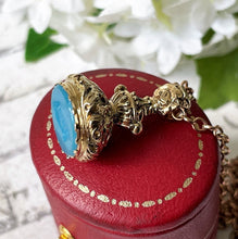 画像をギャラリービューアに読み込む, Georgian 9ct Gold Turquoise Intaglio Seal Fob Pendant. &quot;UXL Scroll&quot; Antique Blue Paste Tassie Seal. Georgian Floral Carved Gold Pendant Fob
