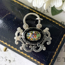 Load image into Gallery viewer, Antique Victorian Silver Micro Mosaic &amp; Whitby Jet Padlock. Antique Sterling Silver Padlock Necklace Pendant. Victorian Bracelet Padlock
