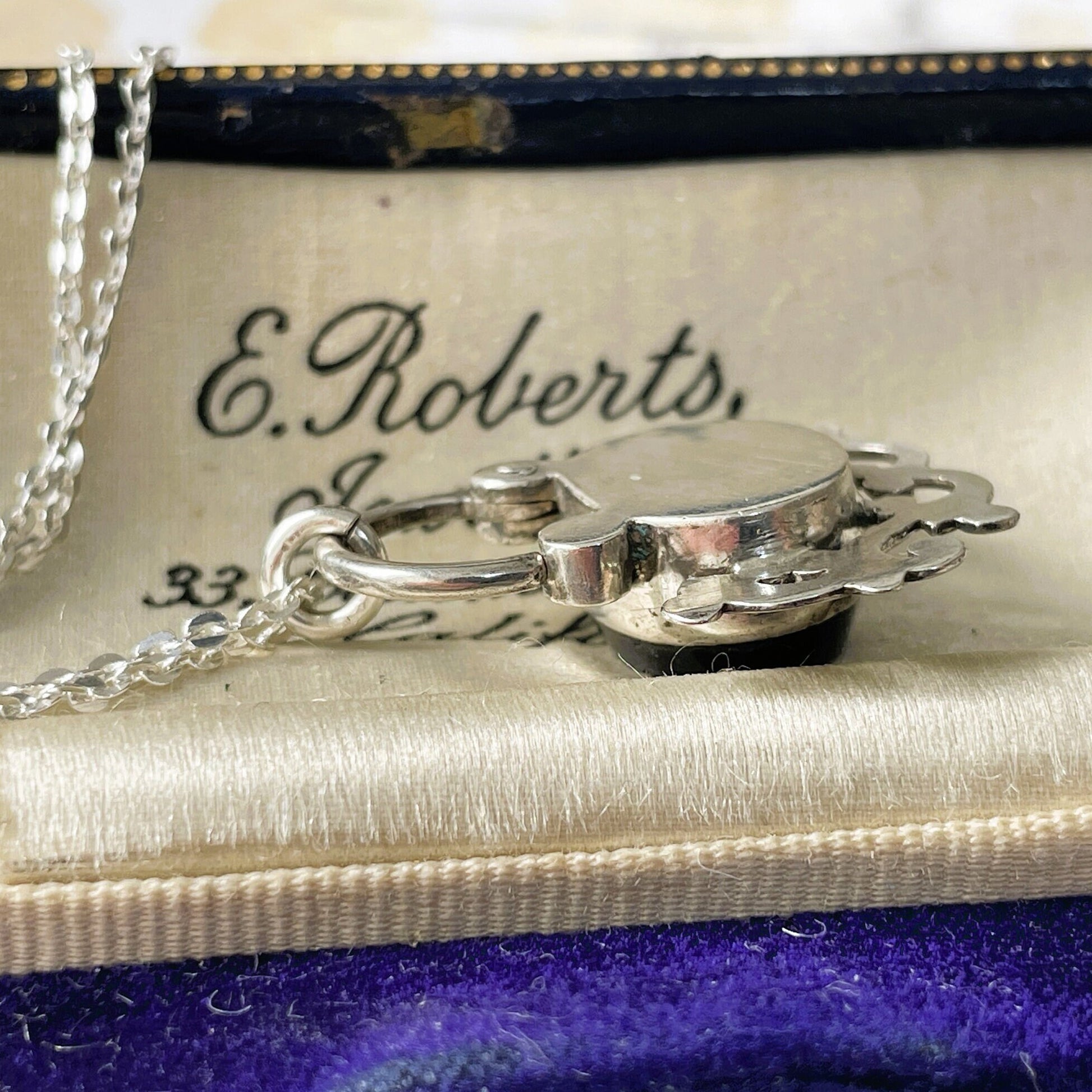 Antique Victorian Silver Micro Mosaic & Whitby Jet Padlock. Antique Sterling Silver Padlock Necklace Pendant. Victorian Bracelet Padlock
