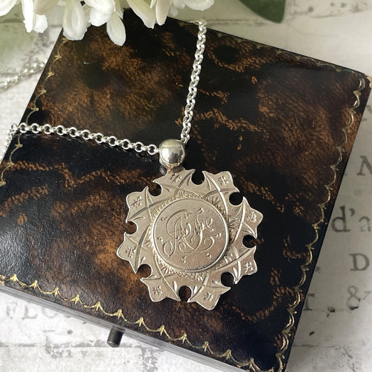 Antique Edwardian Silver Eight Point Cross Pendant Fob Necklace. Circa 1906 Sterling Silver Floral Engraved Fancy Maltese Cross Lady’s Fob