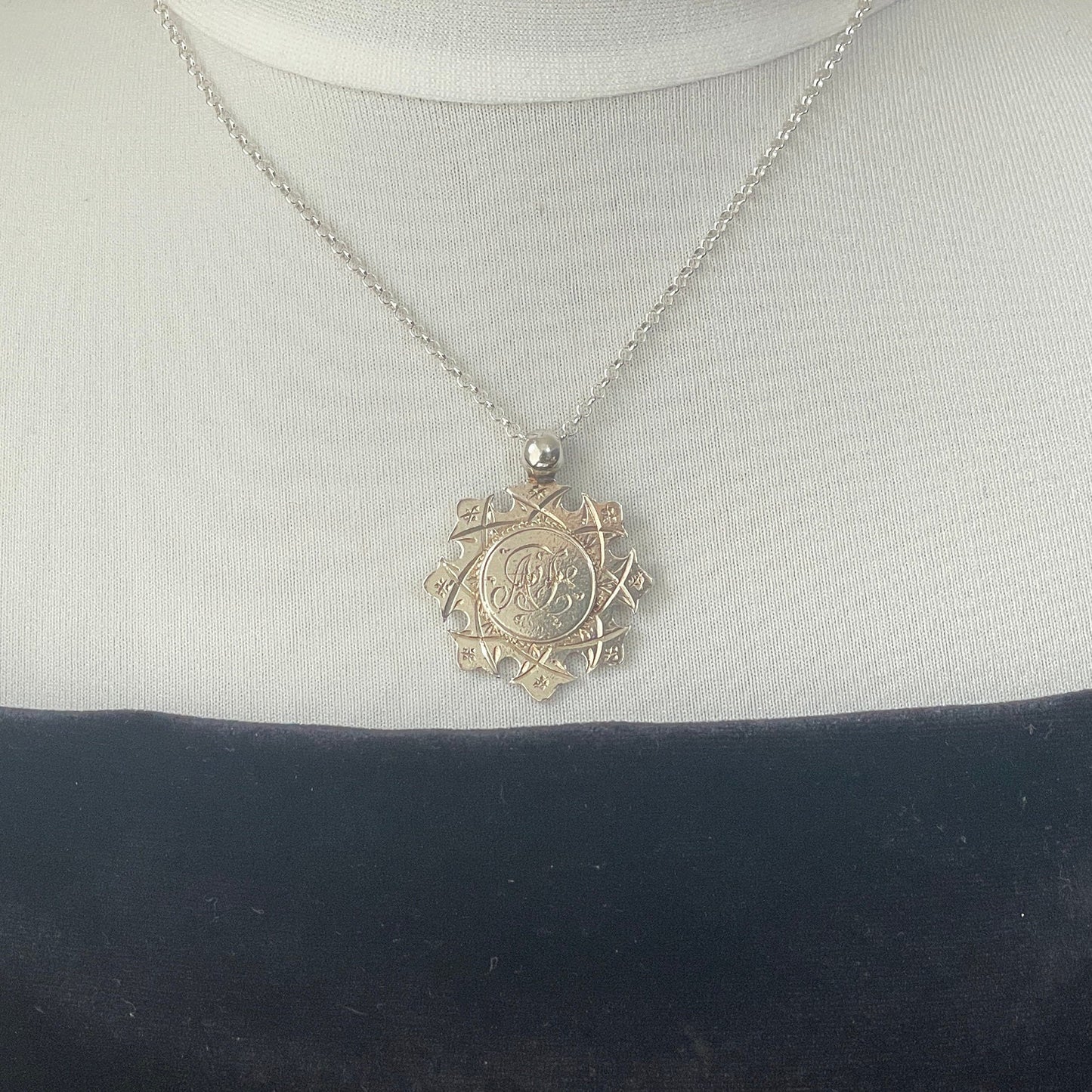 Antique Edwardian Silver Eight Point Cross Pendant Fob Necklace. Circa 1906 Sterling Silver Floral Engraved Fancy Maltese Cross Lady’s Fob