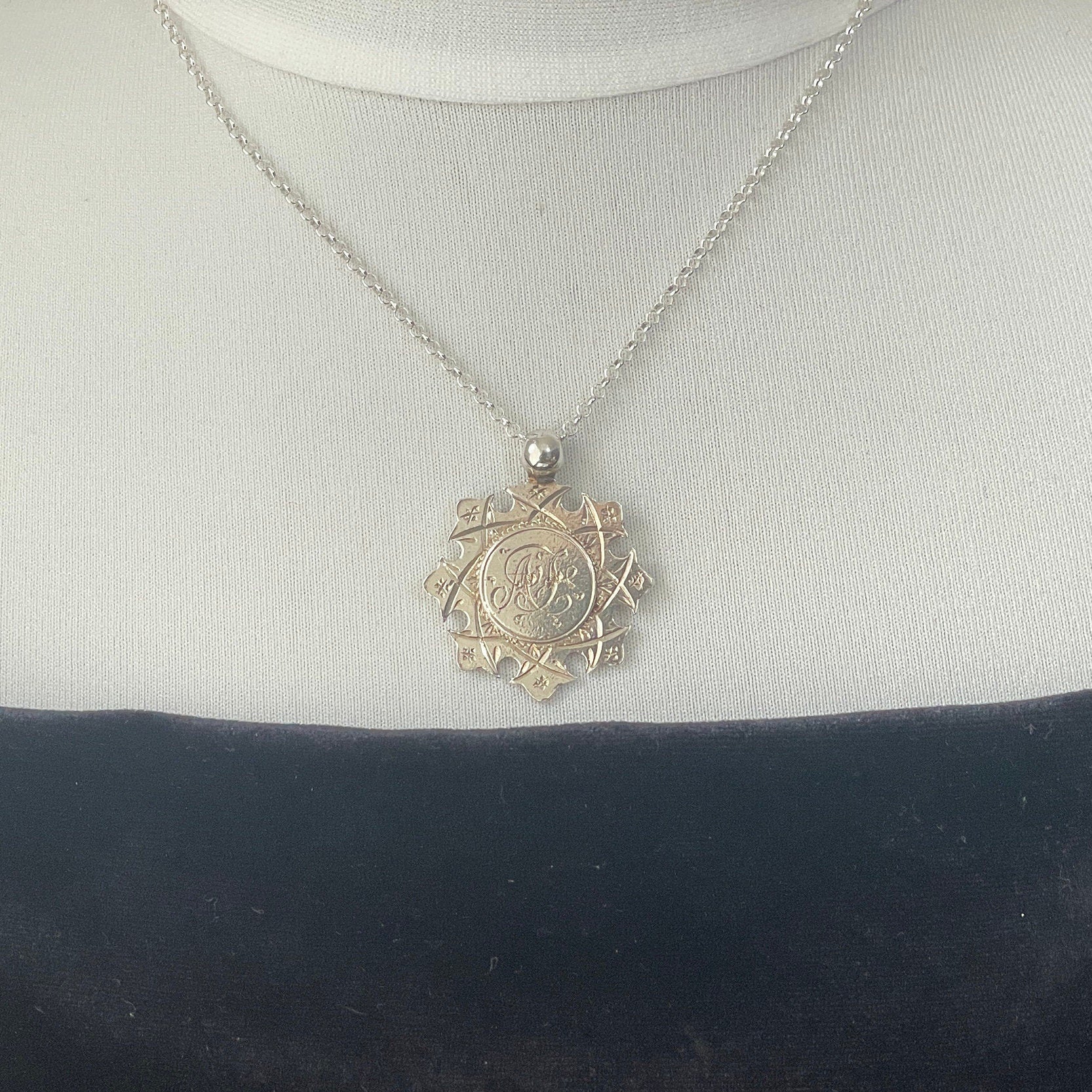 Antique Edwardian Silver Eight Point Cross Pendant Fob Necklace. Circa 1906 Sterling Silver Floral Engraved Fancy Maltese Cross Lady’s Fob