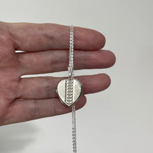 画像をギャラリービューアに読み込む, Vintage Sterling Silver Guilloche Engraved Heart Locket Necklace. Art Deco Revival 2-Photo Love Heart Locket On Sterling Silver Trace Chain
