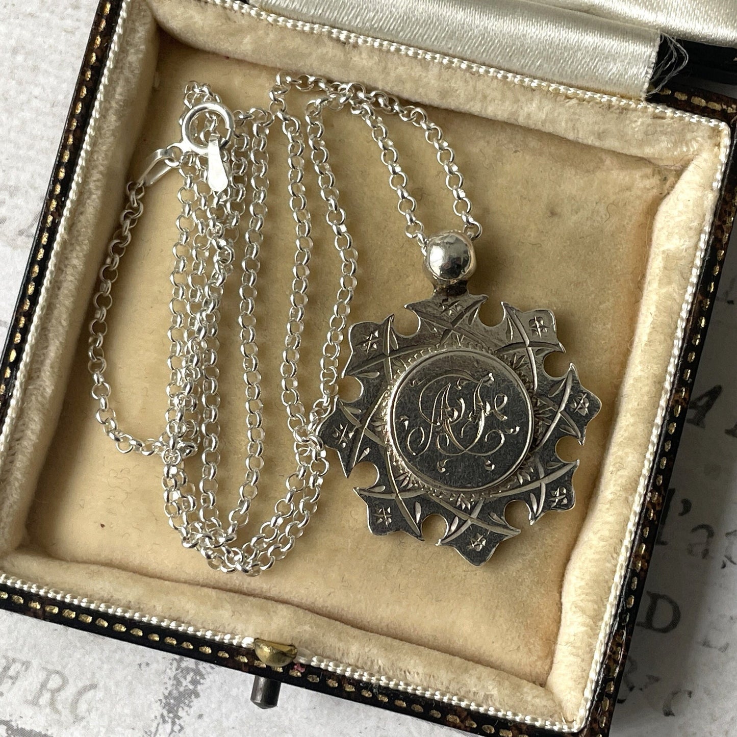 Antique Edwardian Silver Eight Point Cross Pendant Fob Necklace. Circa 1906 Sterling Silver Floral Engraved Fancy Maltese Cross Lady’s Fob