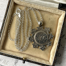 Load image into Gallery viewer, Antique Edwardian Silver Eight Point Cross Pendant Fob Necklace. Circa 1906 Sterling Silver Floral Engraved Fancy Maltese Cross Lady’s Fob
