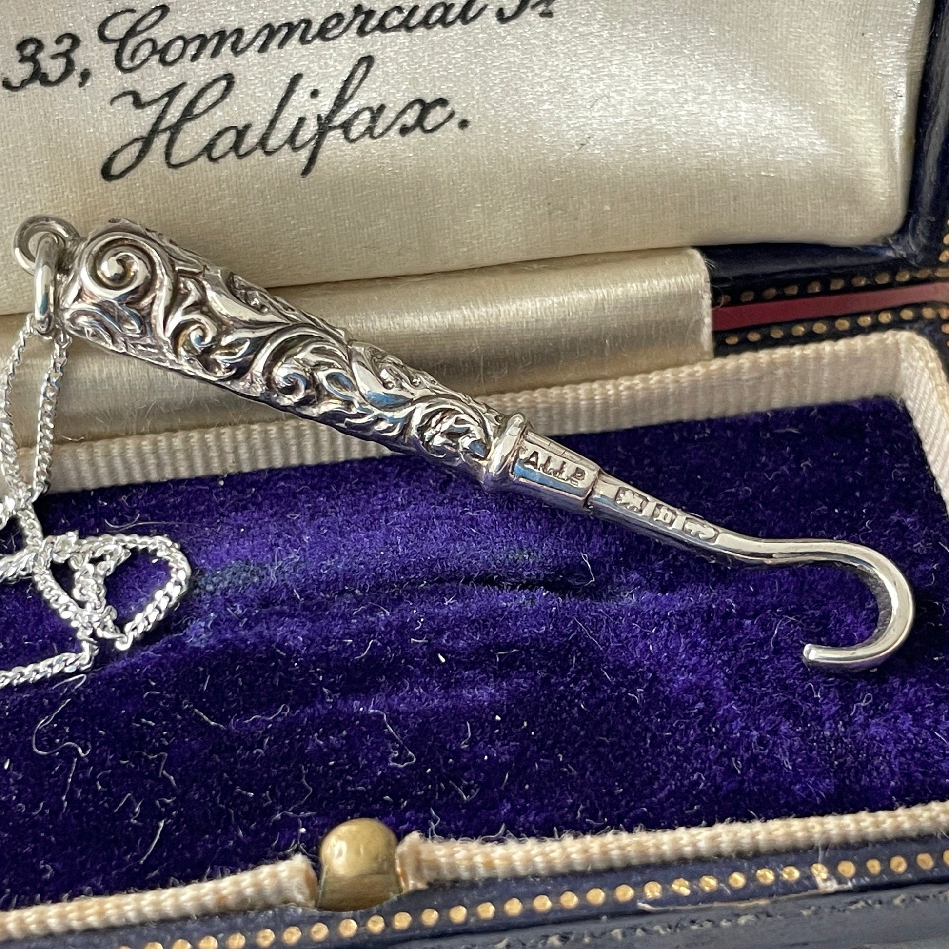 Victorian Miniature Silver Button Hook Pendant. Antique English Sterling Silver Chatelaine Accessory. Silver Novelty Pendant Necklace.