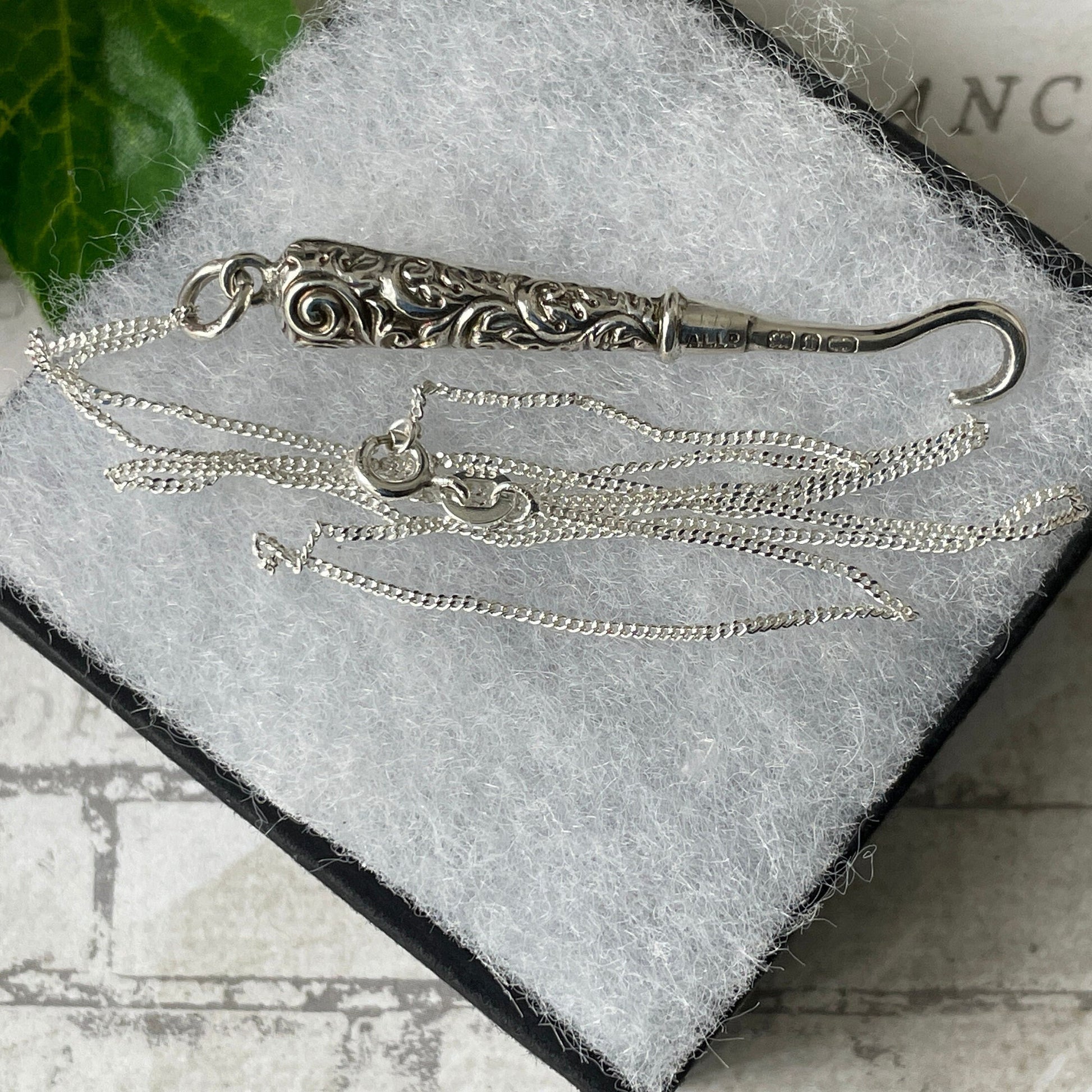 Victorian Miniature Silver Button Hook Pendant. Antique English Sterling Silver Chatelaine Accessory. Silver Novelty Pendant Necklace.
