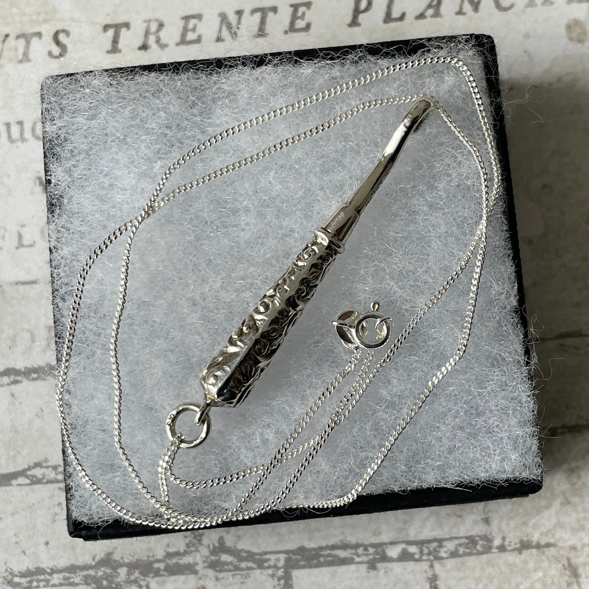 Victorian Miniature Silver Button Hook Pendant. Antique English Sterling Silver Chatelaine Accessory. Silver Novelty Pendant Necklace.