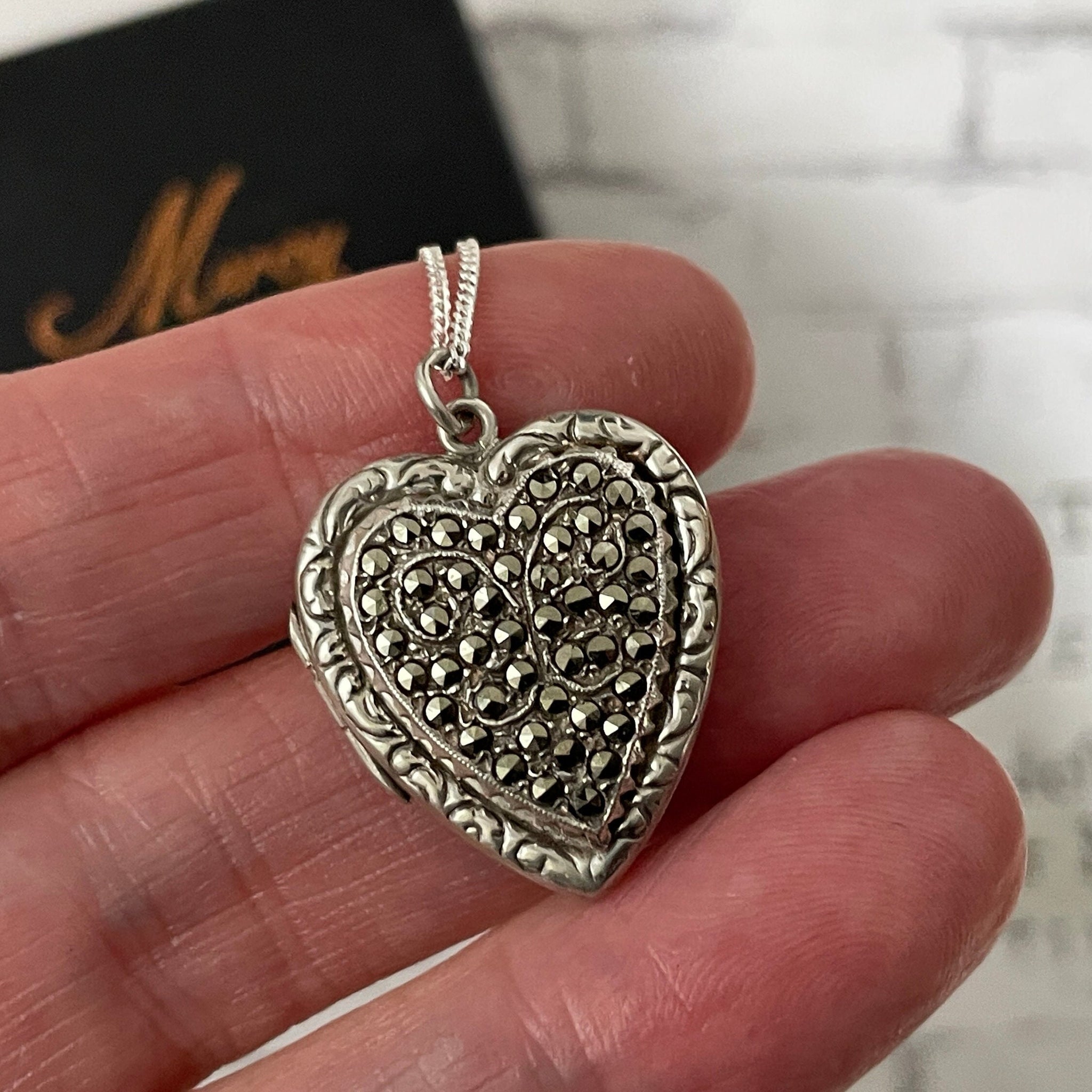 Vintage Sterling Silver Marcasite Heart Locket Chain – Mercy Madge