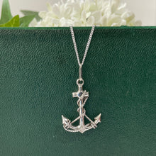 Load image into Gallery viewer, Vintage Victorian Style Sterling Silver Anchor Pendant Necklace. Fancy Silver Rope &quot;Fouled&quot; Anchor Engraved Pendant On Curb Chain.
