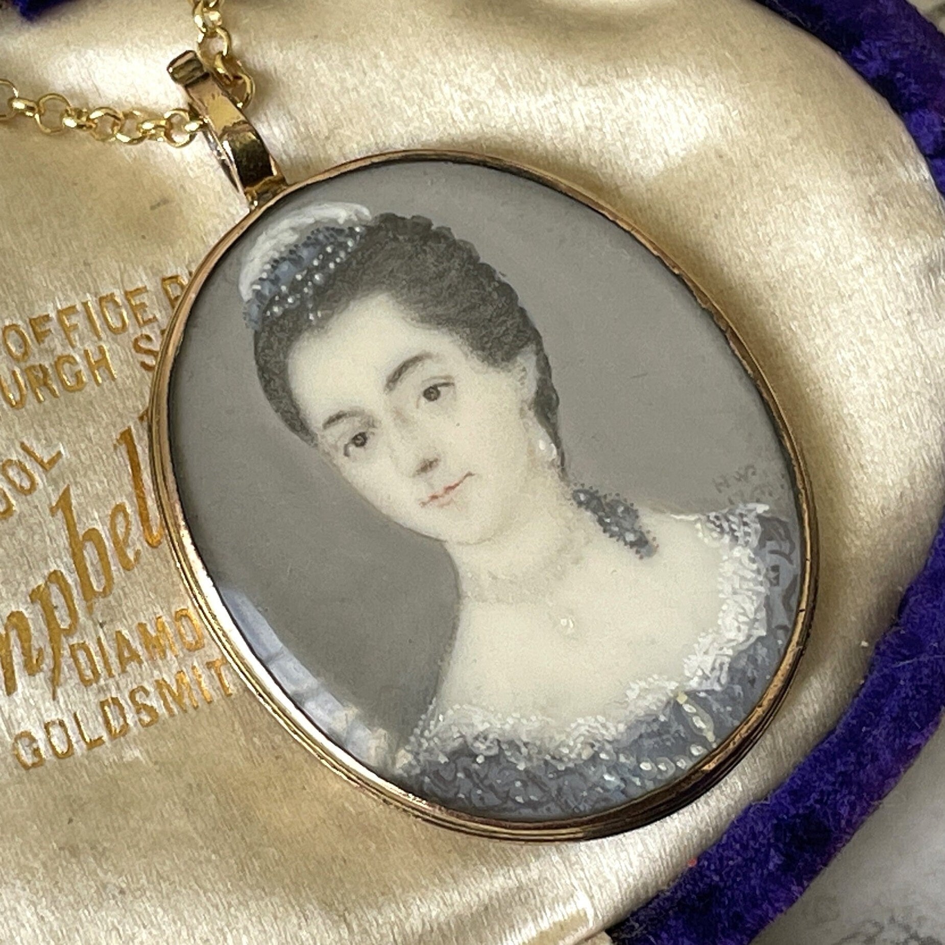 Antique Georgian Gold Gilded Portrait Miniature Locket Pendant. Small Signed Portrait Miniature of a Lady 1767. Georgian Sentimental Jewelry