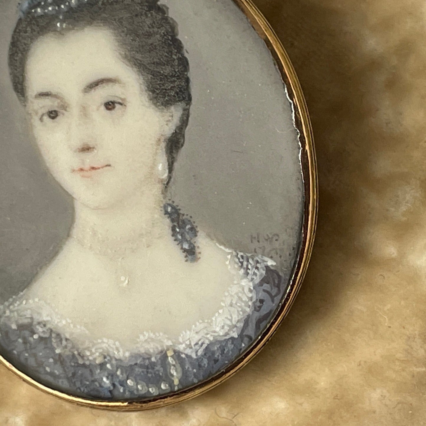 Antique Georgian Gold Gilded Portrait Miniature Locket Pendant. Small Signed Portrait Miniature of a Lady 1767. Georgian Sentimental Jewelry