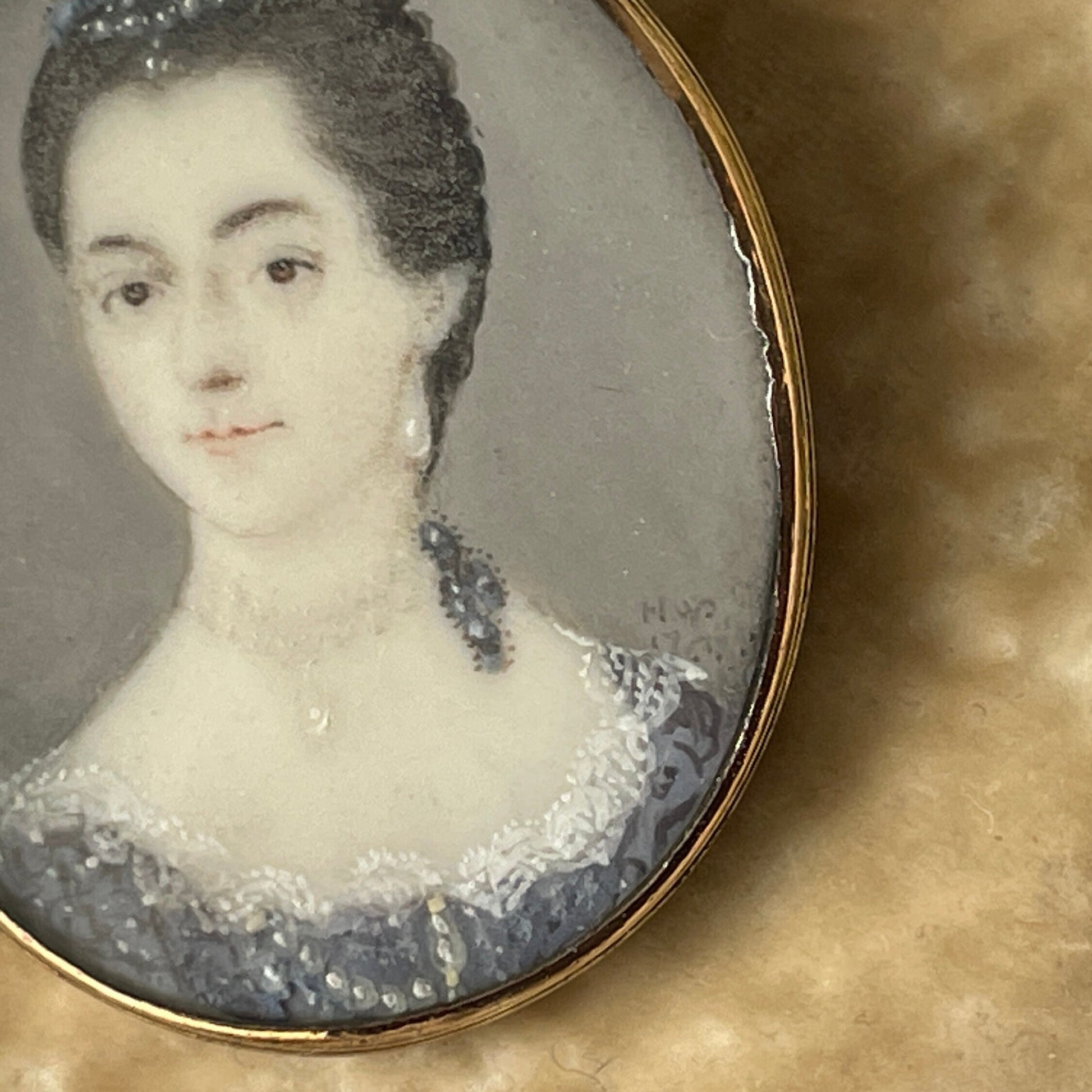 Antique Georgian Gold Gilded Portrait Miniature Locket Pendant. Small Signed Portrait Miniature of a Lady 1767. Georgian Sentimental Jewelry