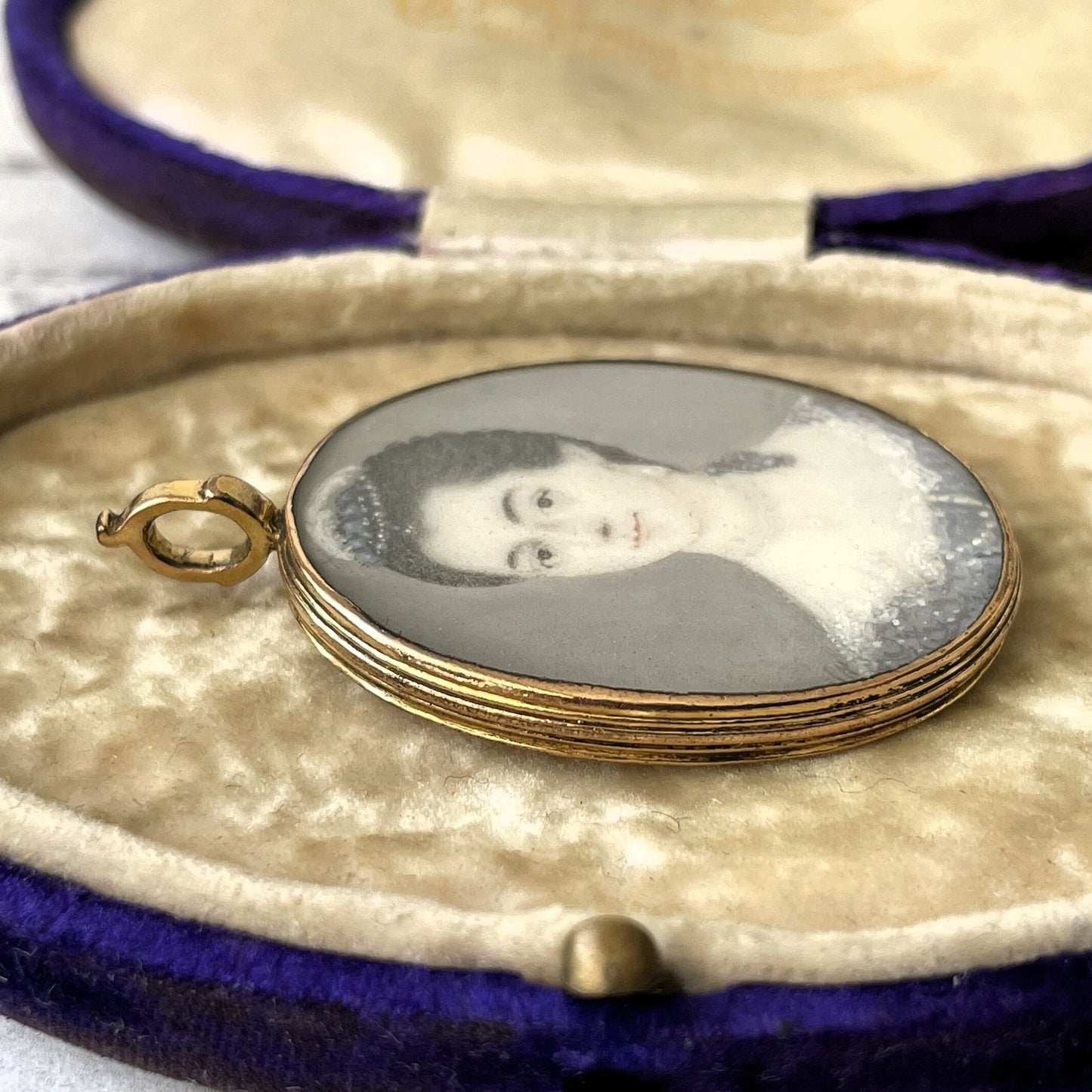 Antique Georgian Gold Gilded Portrait Miniature Locket Pendant. Small Signed Portrait Miniature of a Lady 1767. Georgian Sentimental Jewelry