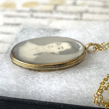 Load image into Gallery viewer, Antique Georgian Gold Gilded Portrait Miniature Locket Pendant. Small Signed Portrait Miniature of a Lady 1767. Georgian Sentimental Jewelry
