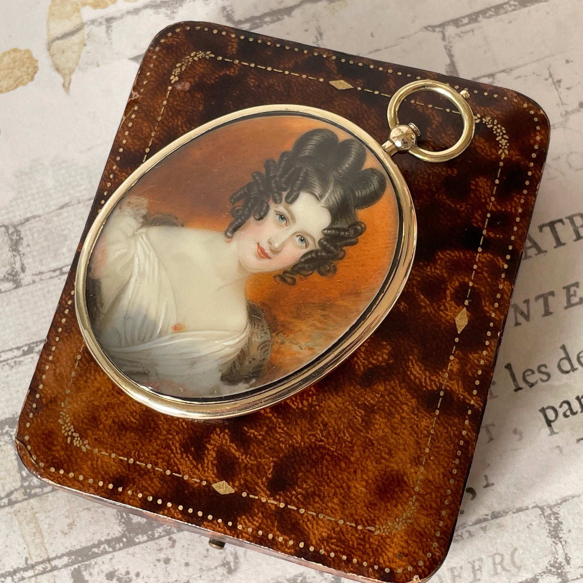 Georgian Regency 18ct Gold Portrait Miniature Locket Pendant. Large Antique Gold Love Token Picture Locket With Hair Compartment.