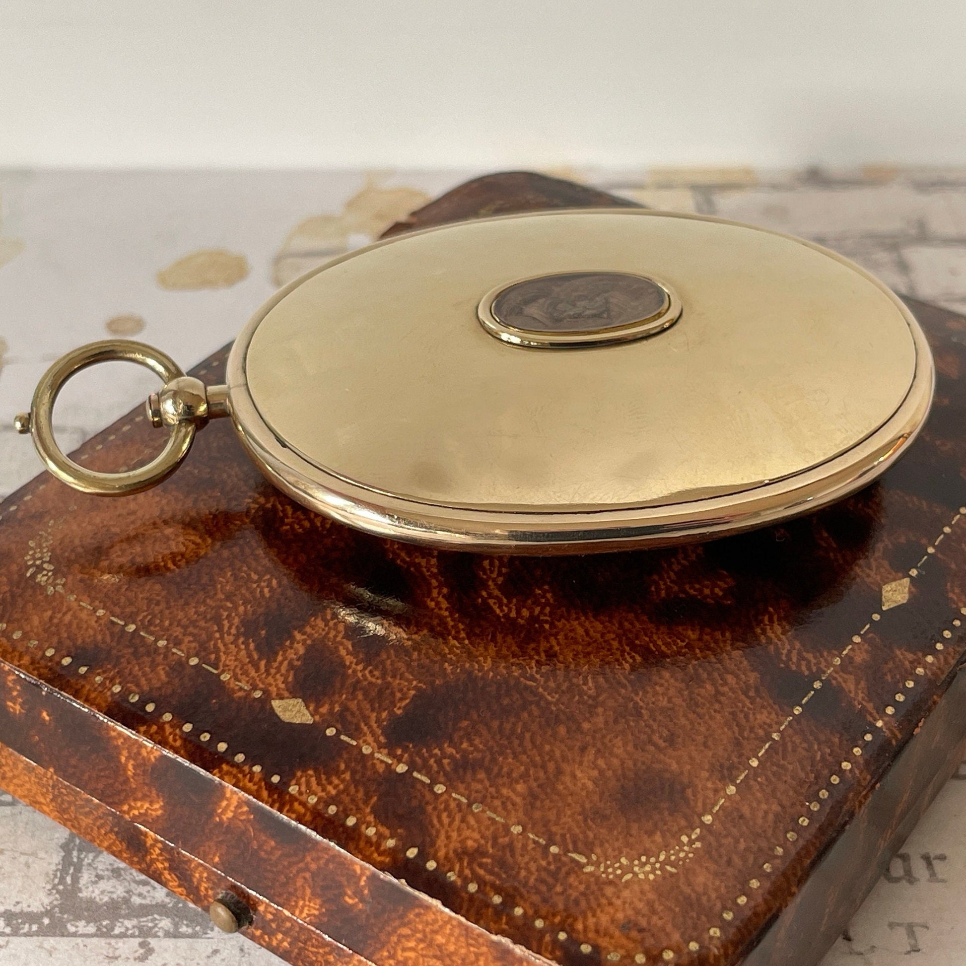 Georgian Regency 18ct Gold Portrait Miniature Locket Pendant. Large Antique Gold Love Token Picture Locket With Hair Compartment.