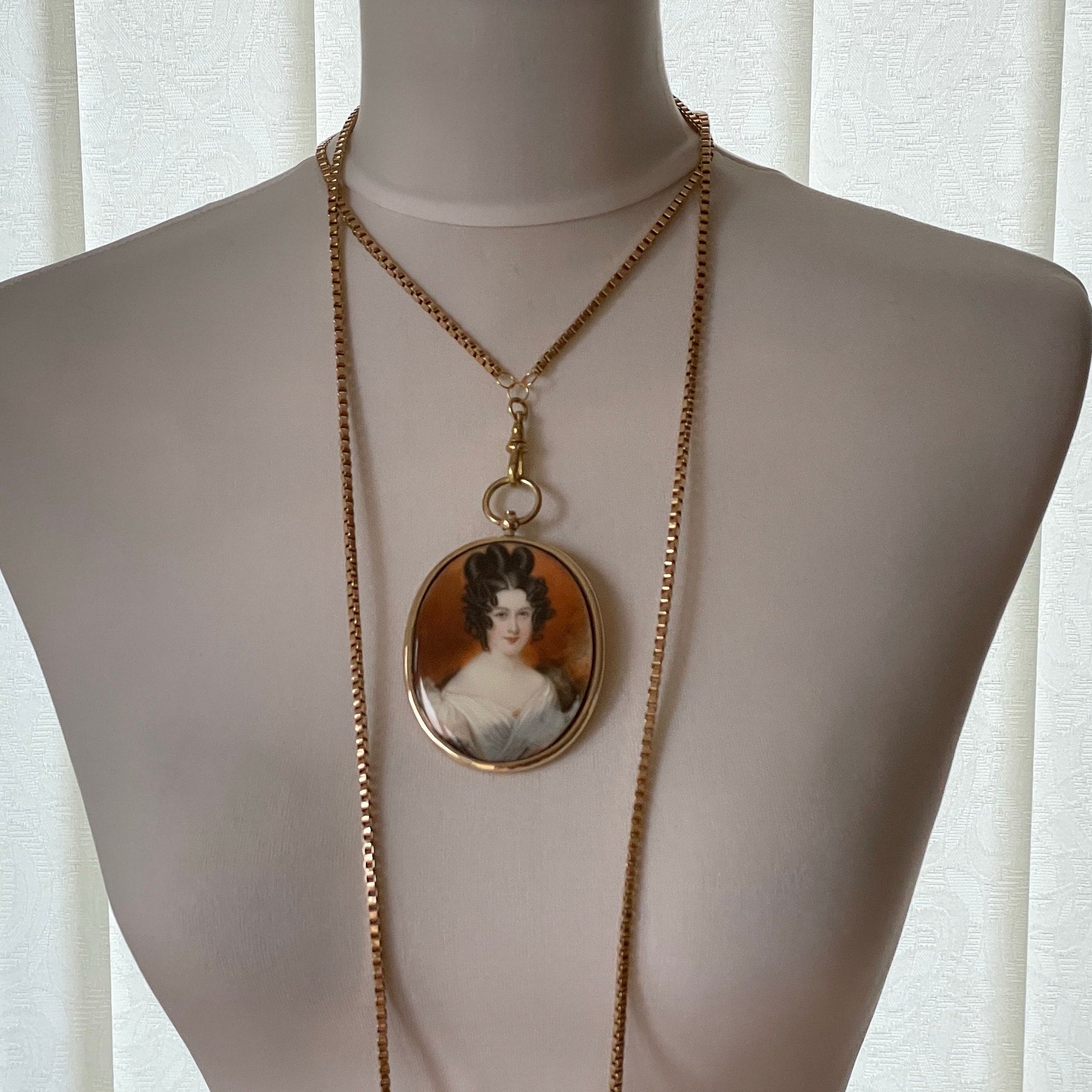 Georgian Regency 18ct Gold Portrait Miniature Locket Pendant. Large Antique Gold Love Token Picture Locket With Hair Compartment.
