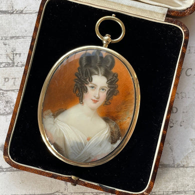 Georgian Regency 18ct Gold Portrait Miniature Locket Pendant. Large Antique Gold Love Token Picture Locket With Hair Compartment.